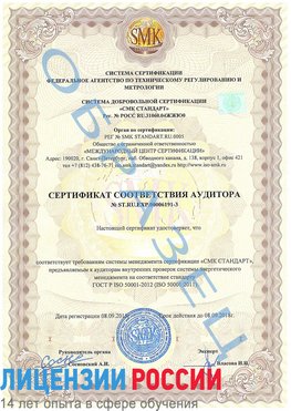 Образец сертификата соответствия аудитора №ST.RU.EXP.00006191-3 Чапаевск Сертификат ISO 50001
